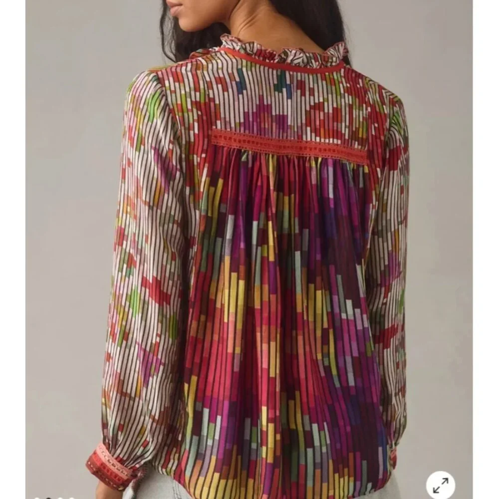 Anthropologie Conditions Apply Top Small Colorful Peasant Boho Poet Cottage - Picture 3 of 14